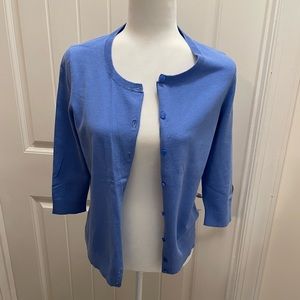 Blue Talbots cardigan. 3/4 length sleeves. Size Small.